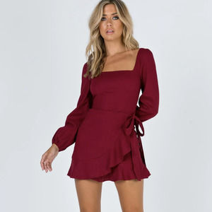 Princess Polly The Villa Mini Dress Burgundy